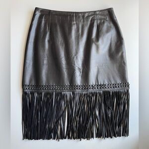 Fringed leather mini skirt